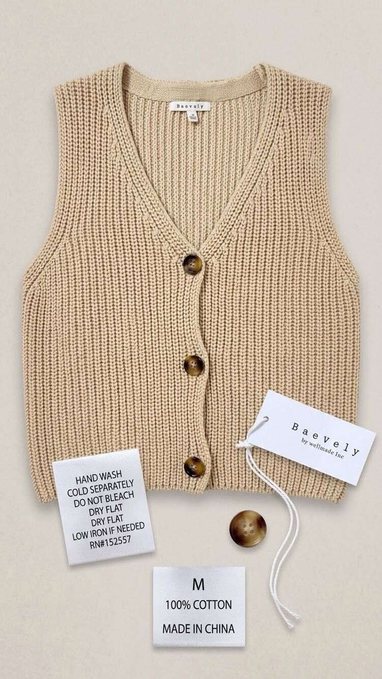 NWT Baevely Beige Chunky Knit Sweater Vest - Size Medium (100% Cotton) B21